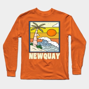 Newquay, Cornwall Retro Surf Poster Graphic Long Sleeve T-Shirt